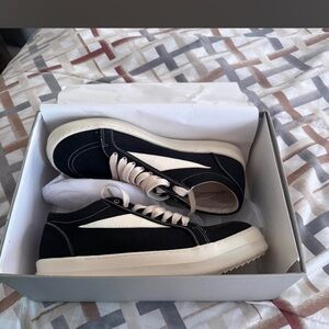 Rick Owens Black Low-Top Sneakers with Cream Accents